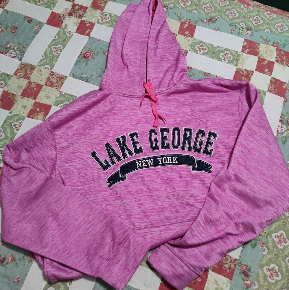 NWOT Heathered Pink Lake George New York Fleece Lined Hoodie, Adult Size XXL